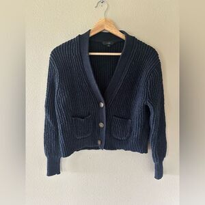 J Crew Dark Blue Chunky Knit Women's Cardigan Sweater Layering Fall Size XS